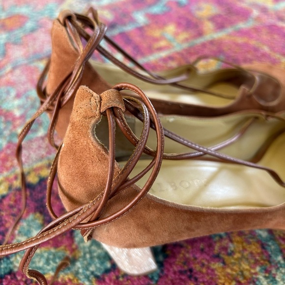 Talbots | Women’s rust brown suede leather peep toe ankle tie Hilary heels, sz 9 - Picture 9 of 14